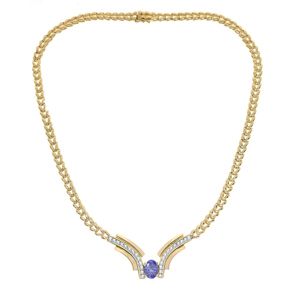4.79 Ct. tw. Tanzanite & Diamond V Shape Necklace 14K - Picture 1 of 4